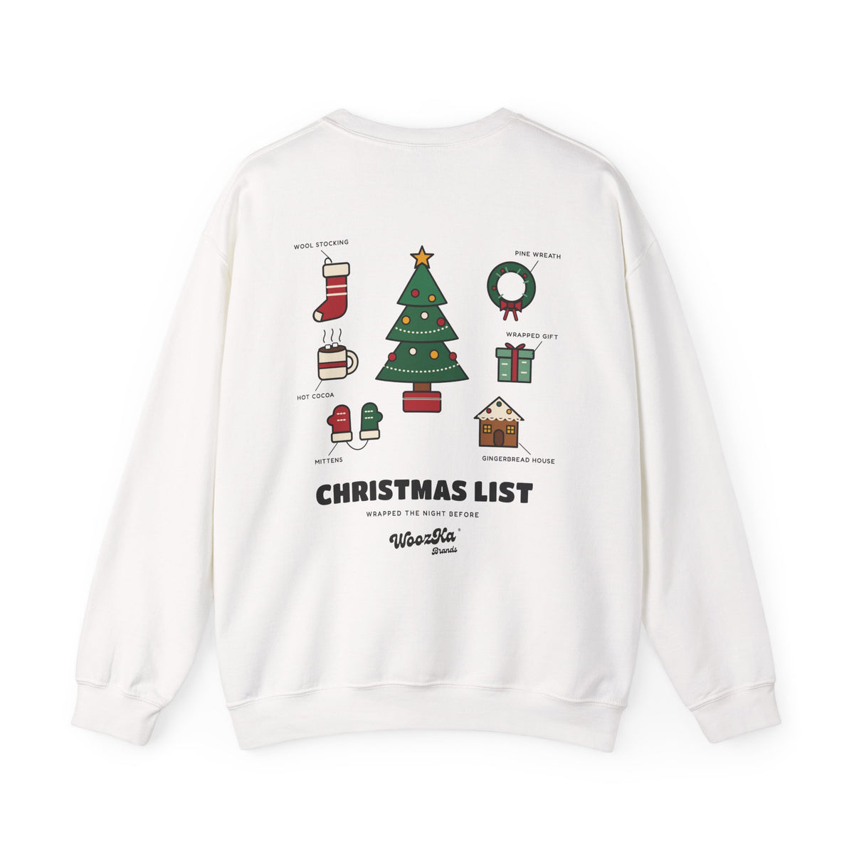 WoozKa Brands Cute Christmas Tree Sweatshirt, Holiday List Back Print