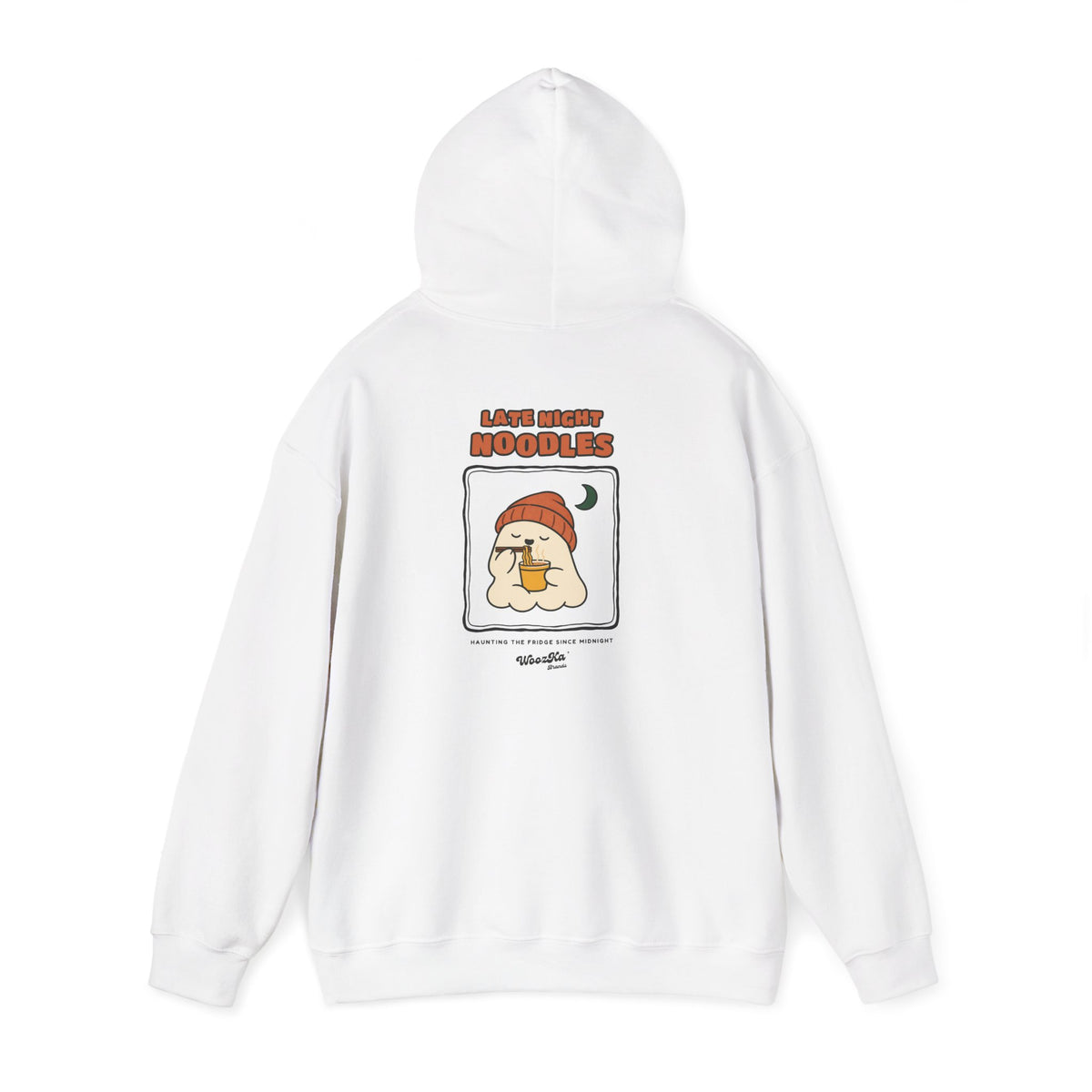 WoozKa Brands Late Night Noodles Ghost Hoodie, Front and Back Graphic