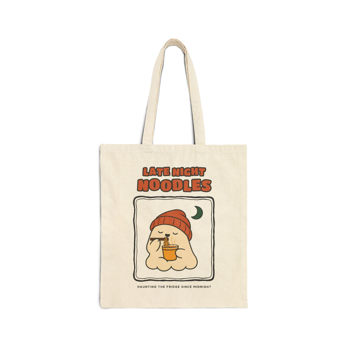 WoozKa Brands Cute Ghost Halloween Tote Bag, Ramen Noodles Canvas Tote