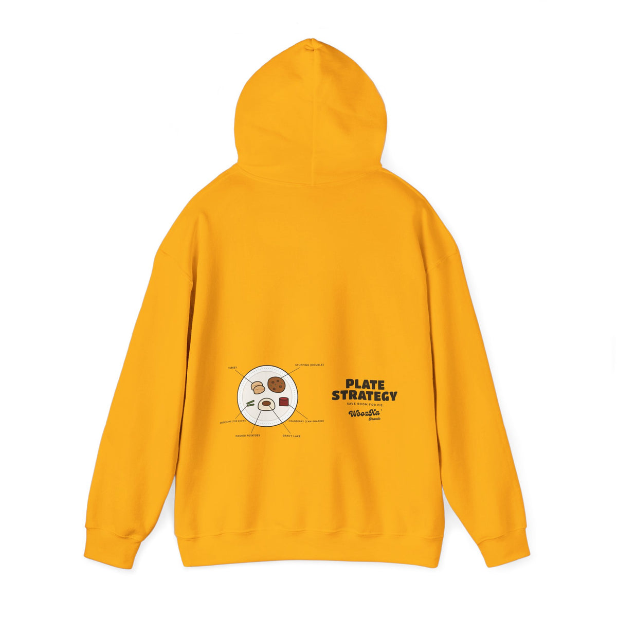 WoozKa Brands Funny Thanksgiving Hoodie, Turkey Dinner Wide Back Print