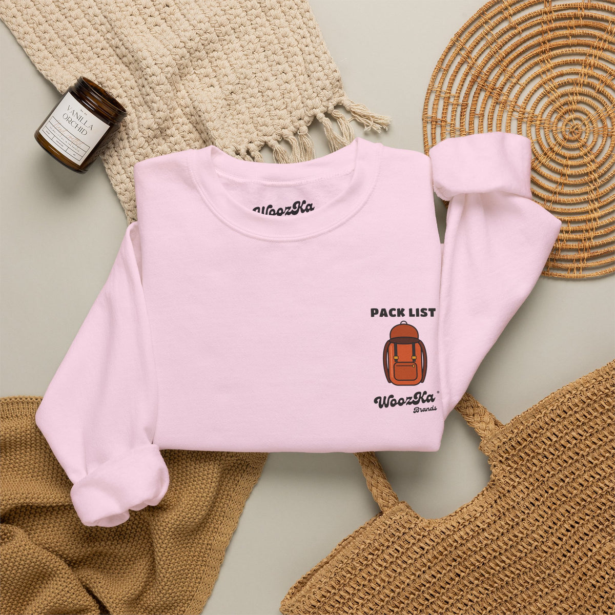 WoozKa Brands Hiking Sweatshirt, Backpacking Gear List Back Print