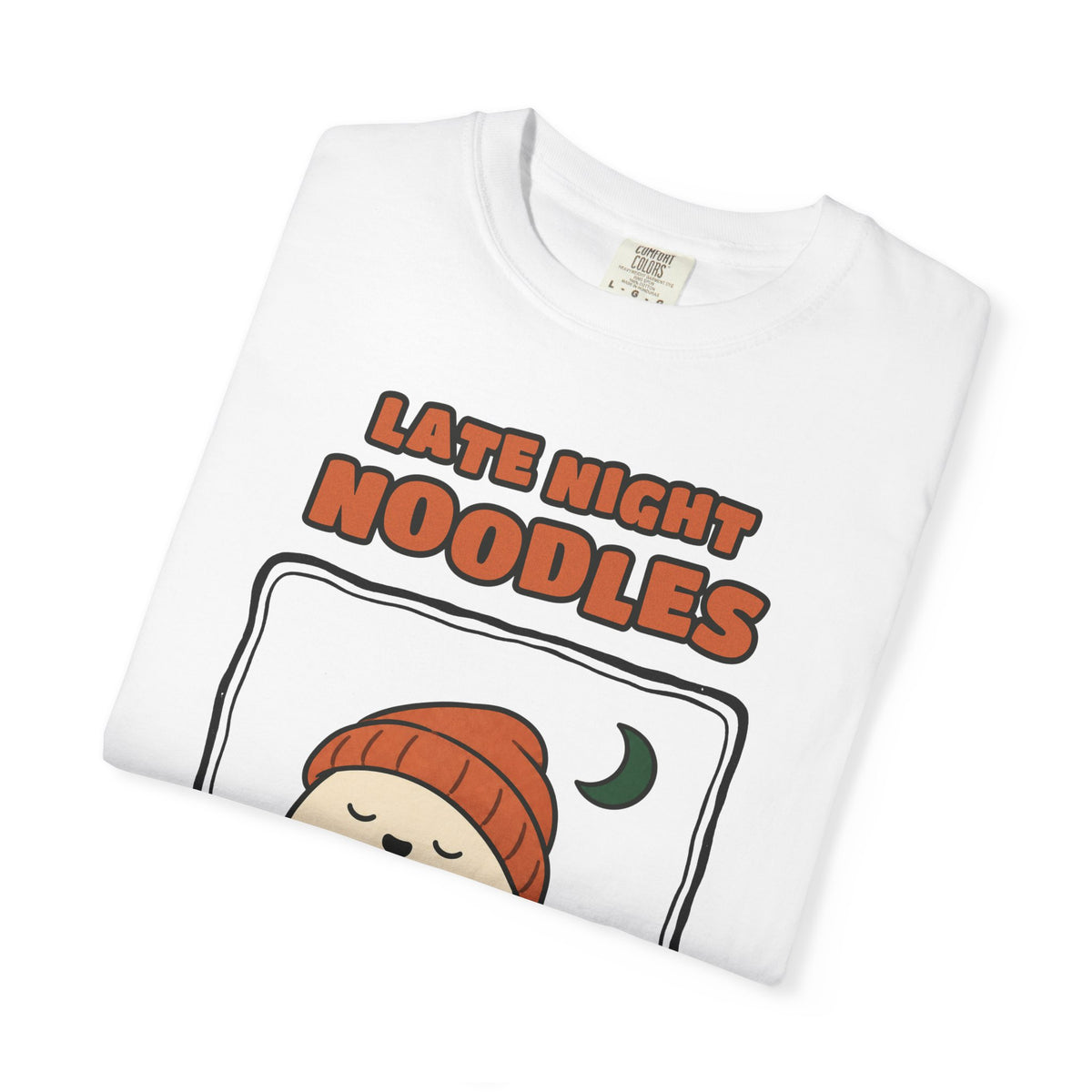 WoozKa Brands Late Night Noodles Ghost Garment-Dyed T-Shirt, Front Graphic