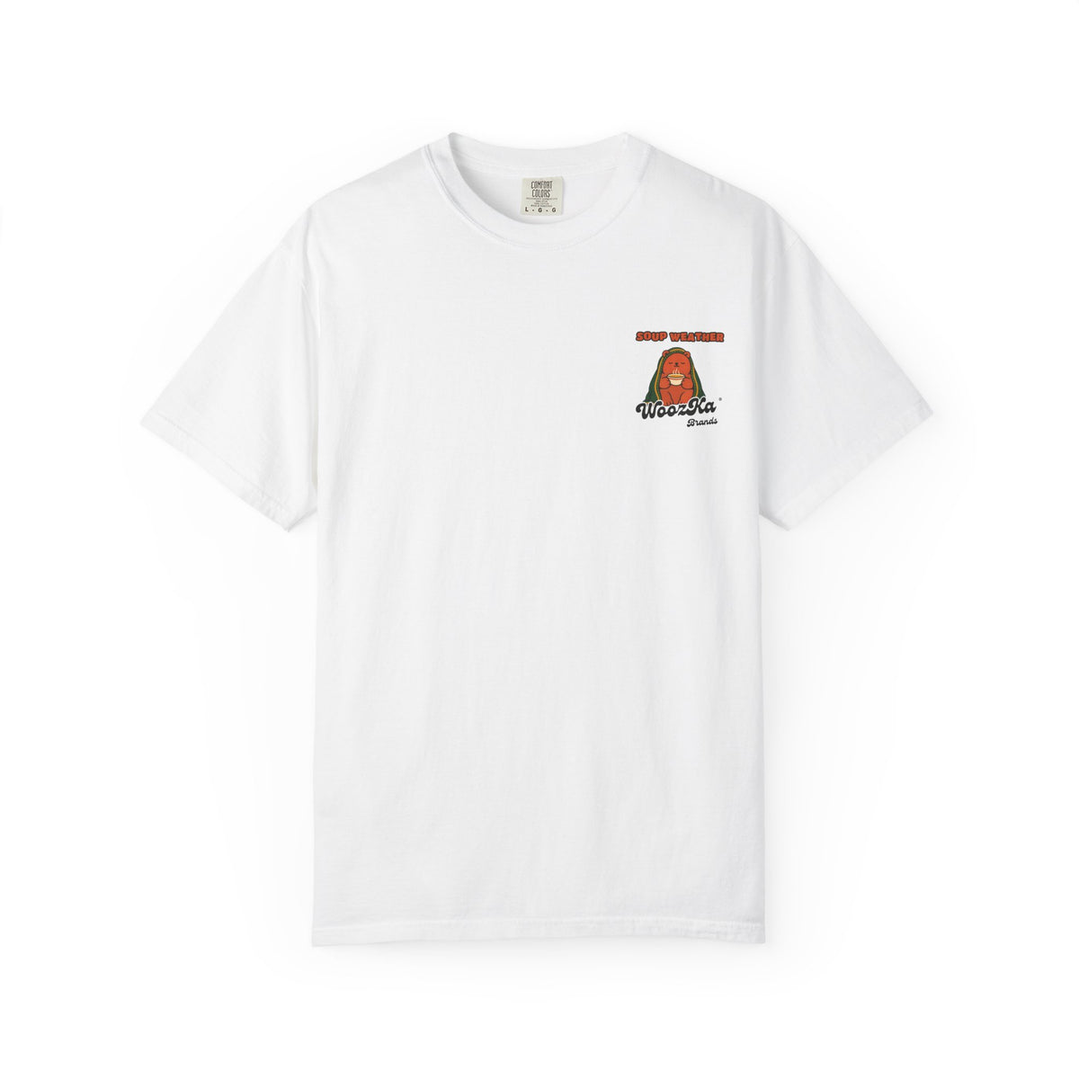 WoozKa Brands Cute Bear Fall Heavyweight Tee, Cozy Soup Lover Back Print