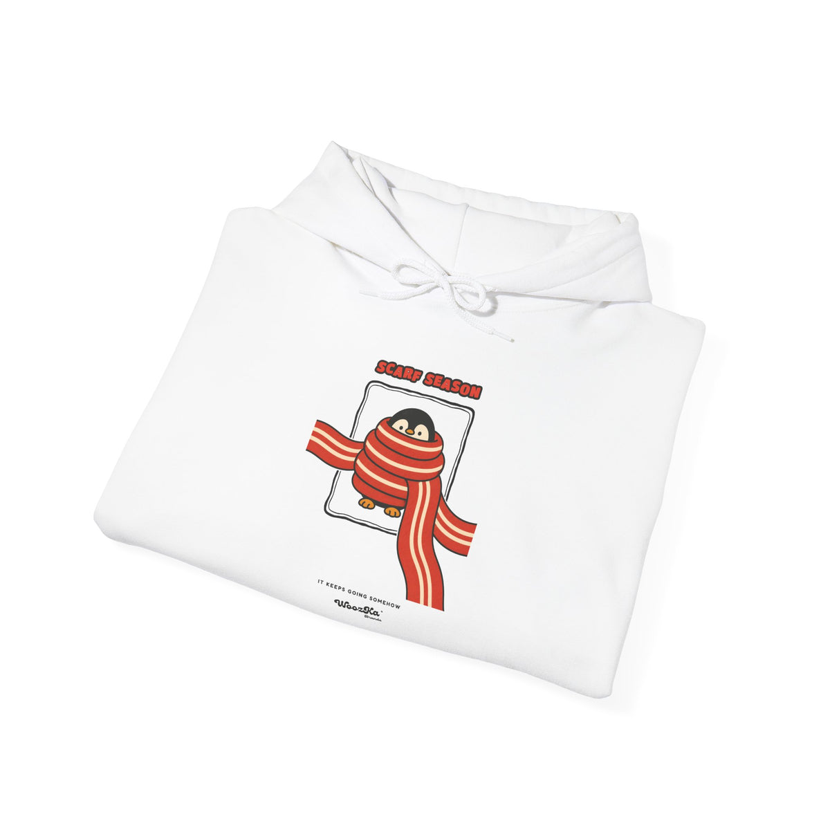 WoozKa Brands Scarf Season Penguin Hoodie, Front Graphic