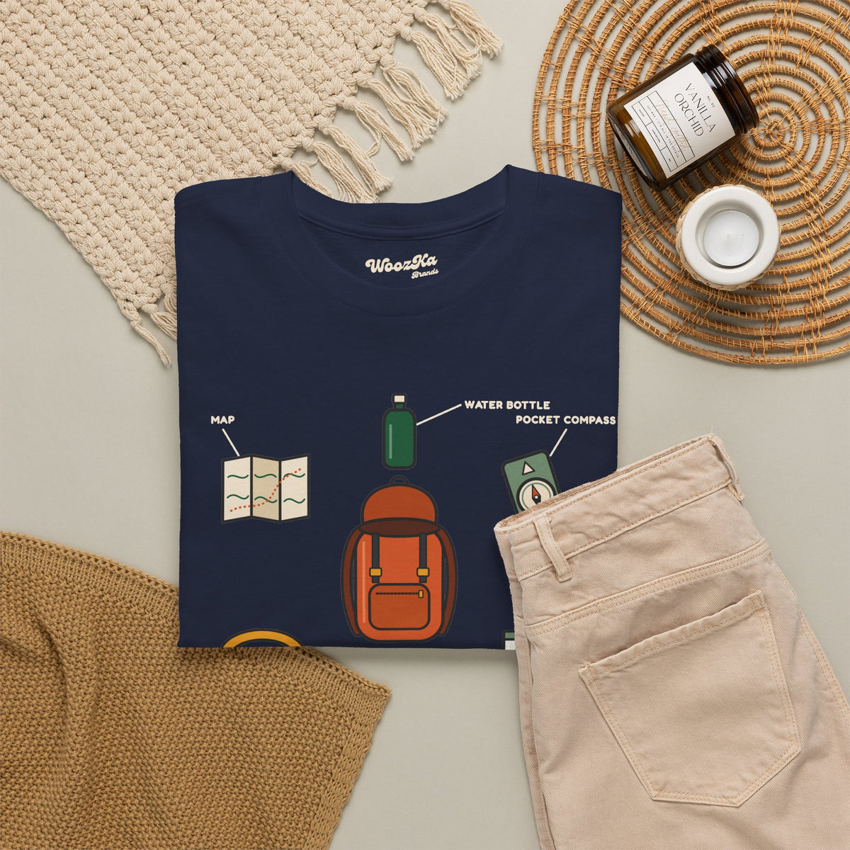WoozKa Brands Hiking T-Shirt, Backpacking Gear List Front Print
