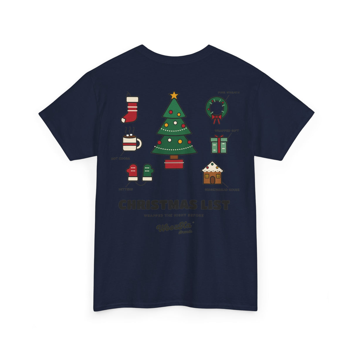 WoozKa Brands Cute Christmas Tree T-Shirt, Holiday List Back Print