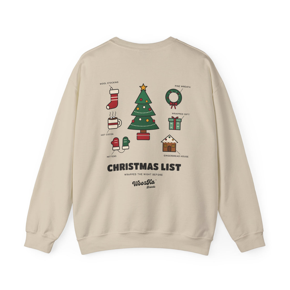 WoozKa Brands Cute Christmas Tree Sweatshirt, Holiday List Back Print