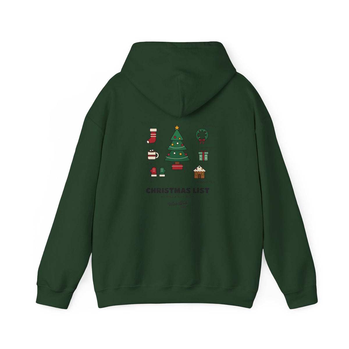 WoozKa Brands Cute Christmas Tree Hoodie, Holiday List Back Print