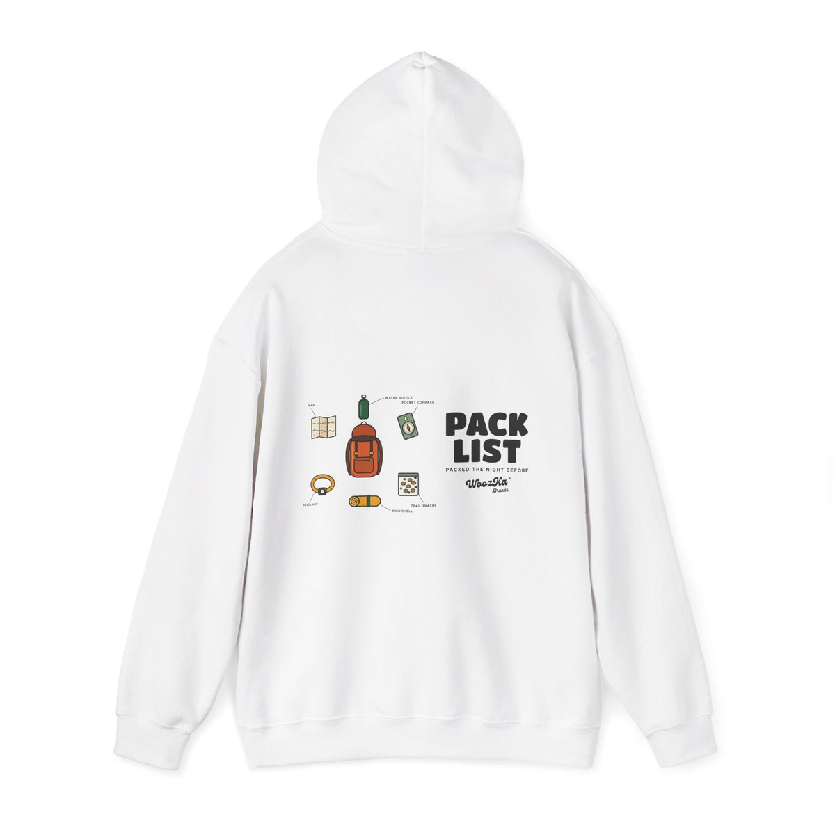 WoozKa Brands Hiking Hoodie, Backpacking Gear List Wide Back Print