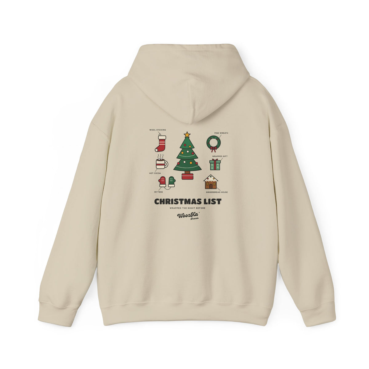 WoozKa Brands Cute Christmas Tree Hoodie, Holiday List Back Print