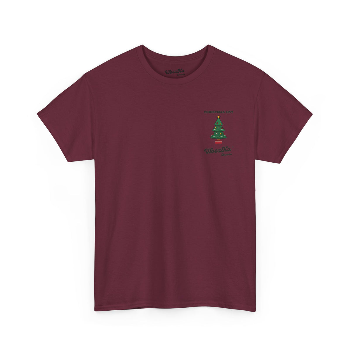 WoozKa Brands Cute Christmas Tree T-Shirt, Holiday List Back Print
