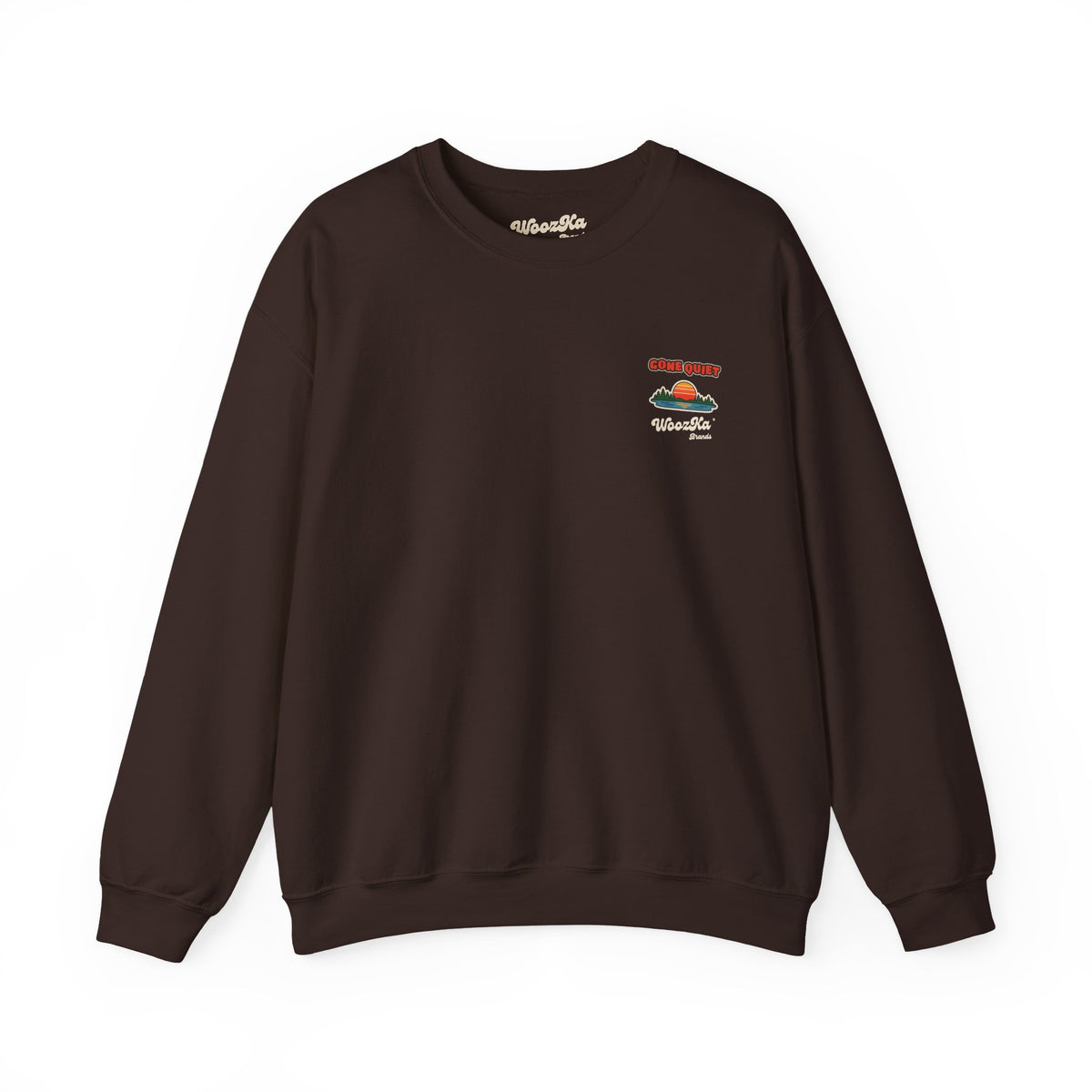 WoozKa Brands Retro Sunset Lake Sweatshirt, Nature Outdoors Pine Back Print