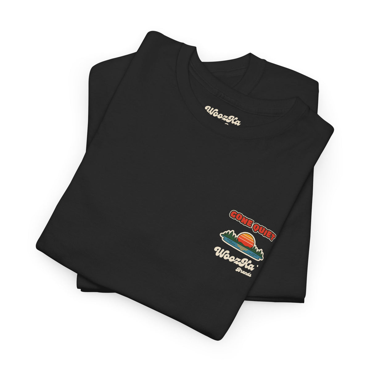 WoozKa Brands Retro Sunset Lake T-Shirt, Nature Outdoors Pine Back Print
