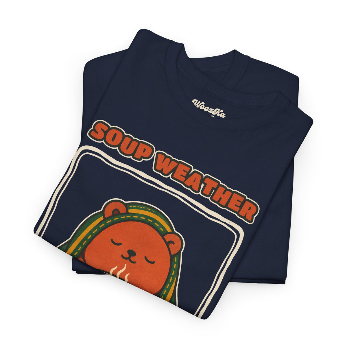 WoozKa Brands Soup Weather Bear Heavy Cotton T-Shirt, Front Graphic