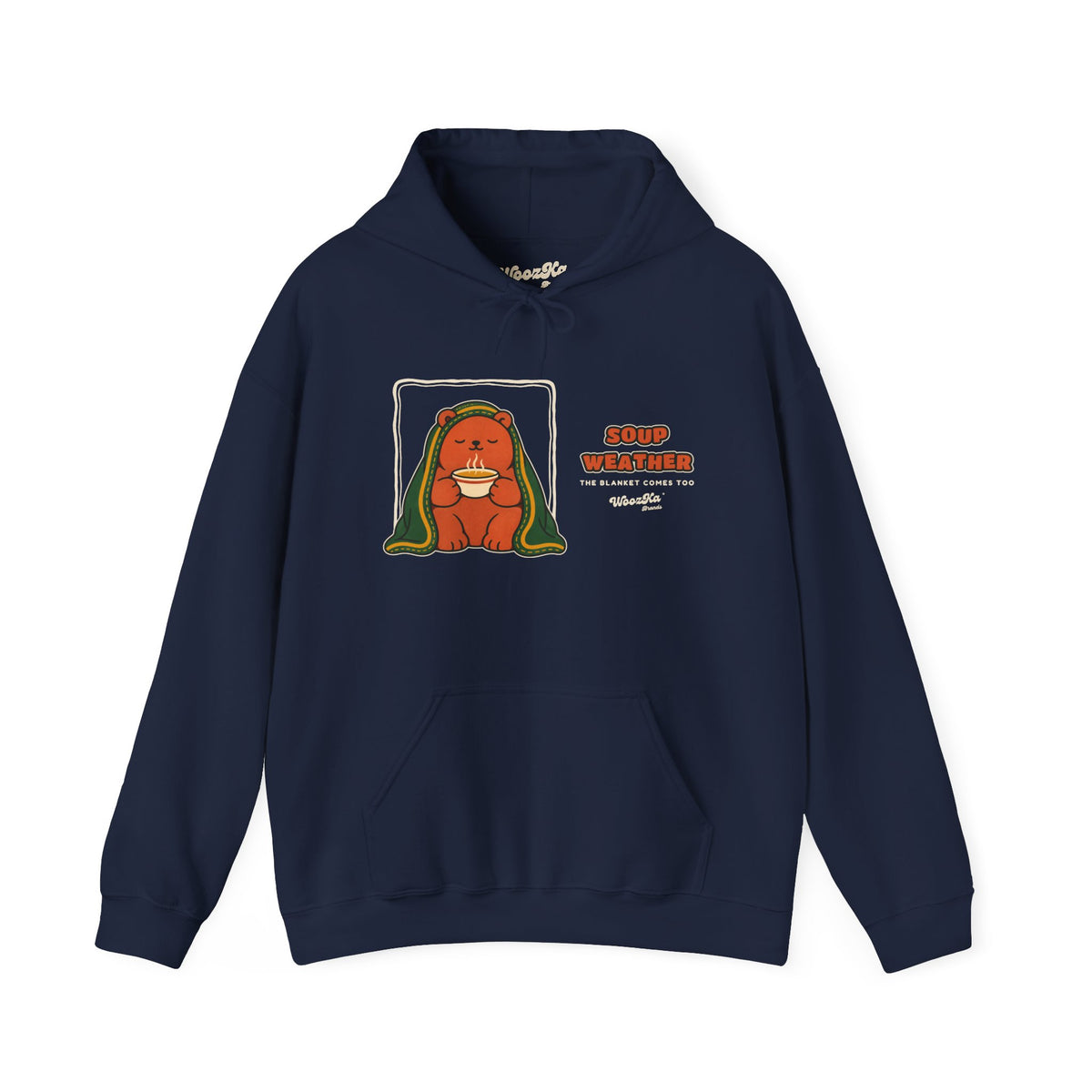WoozKa Brands Soup Weather Bear Hoodie, Wide Front Graphic