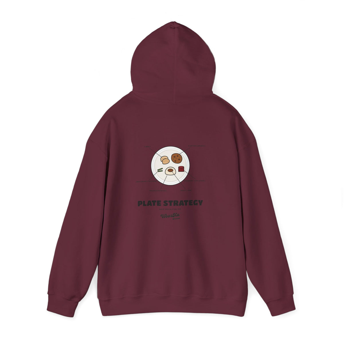 WoozKa Brands Funny Thanksgiving Hoodie, Turkey Dinner Plate Back Print