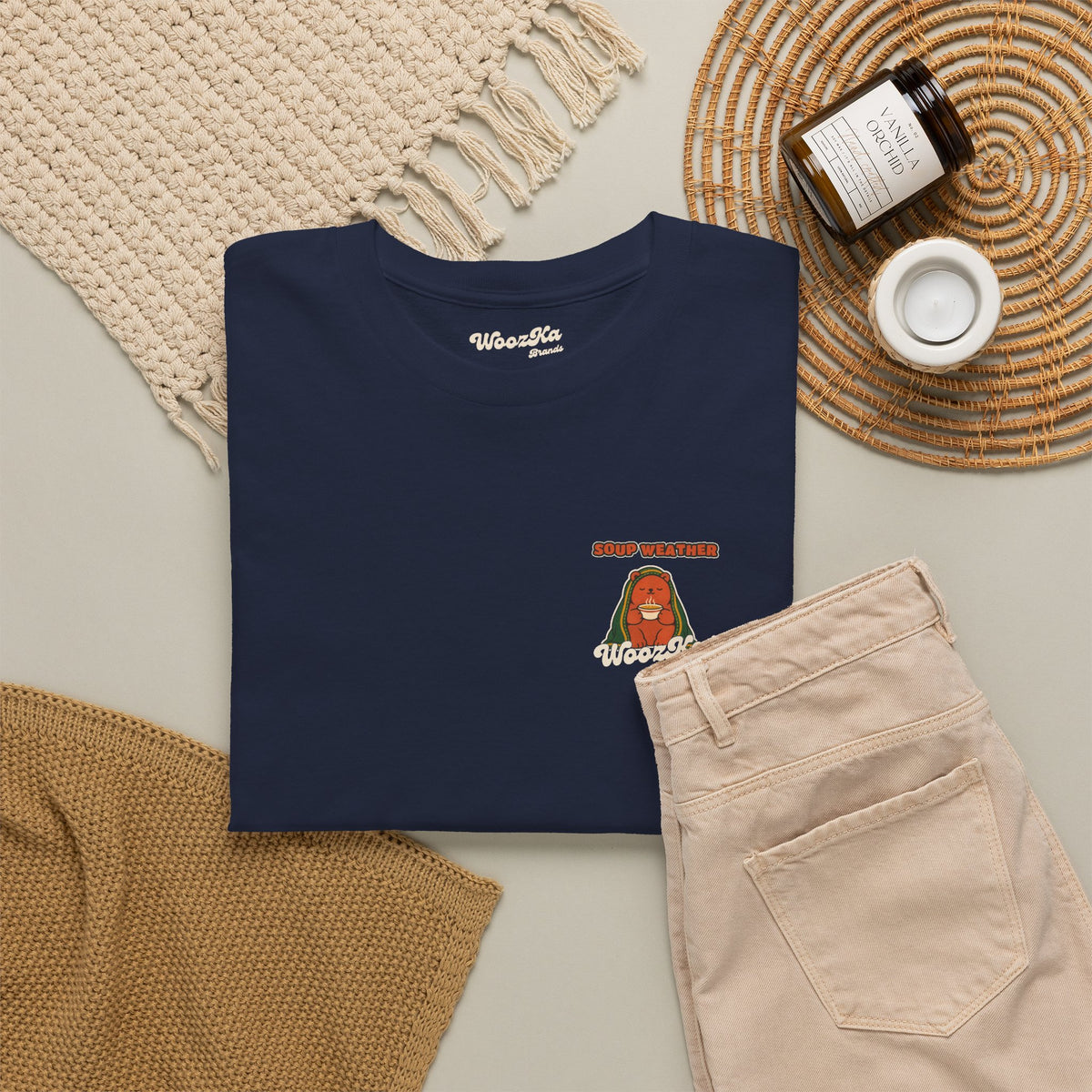 WoozKa Brands Soup Weather Bear Heavy Cotton T-Shirt, Two-Sided Graphic