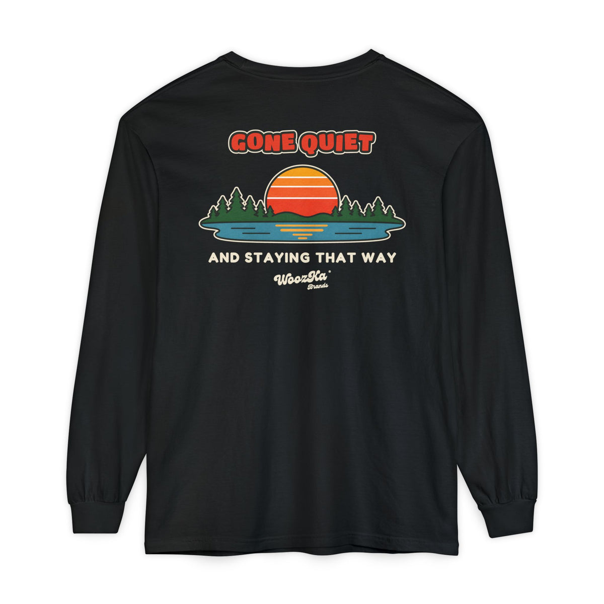 WoozKa Brands Retro Sunset Lake Long Sleeve Tee, Nature Outdoors Back Print