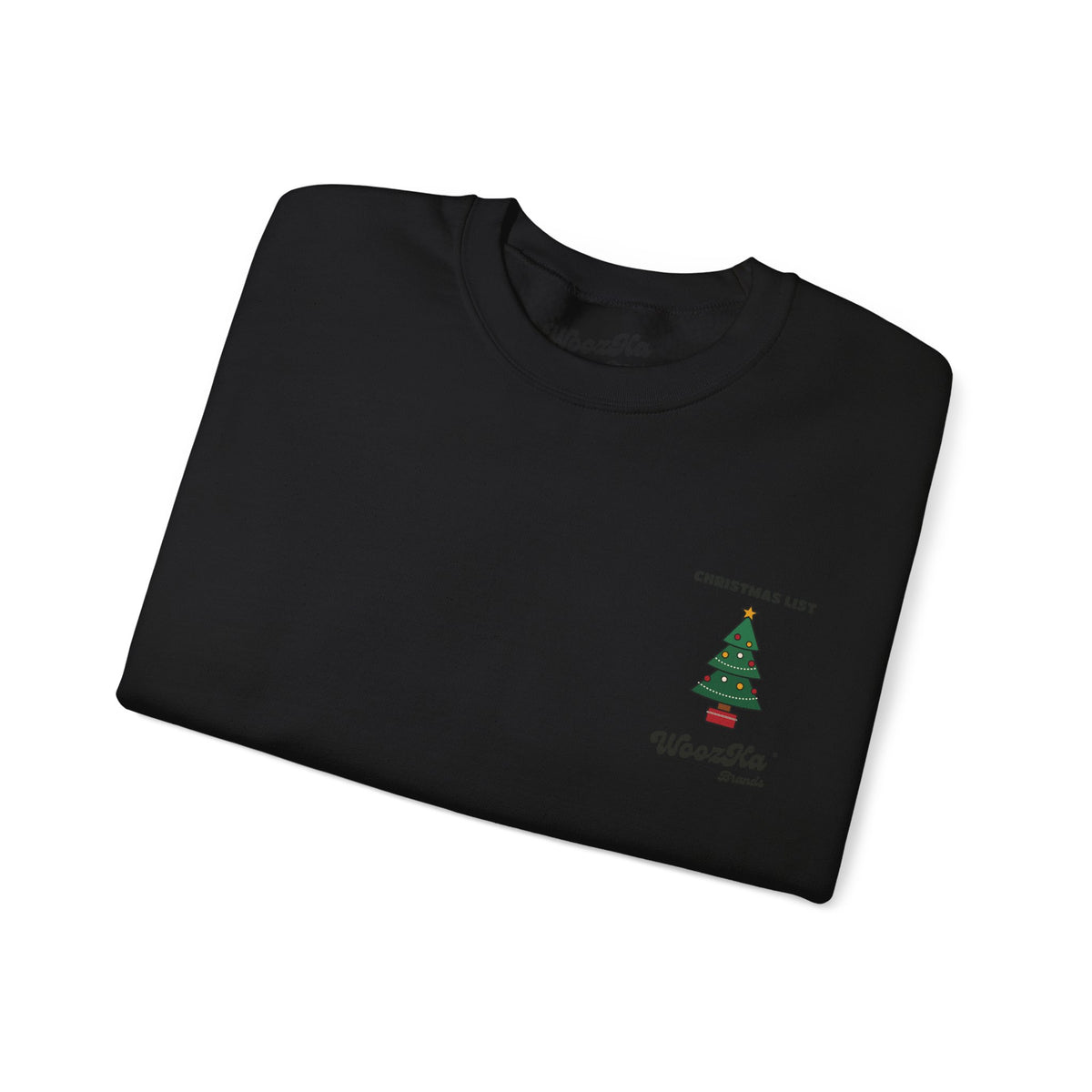 WoozKa Brands Cute Christmas Tree Sweatshirt, Holiday List Back Print