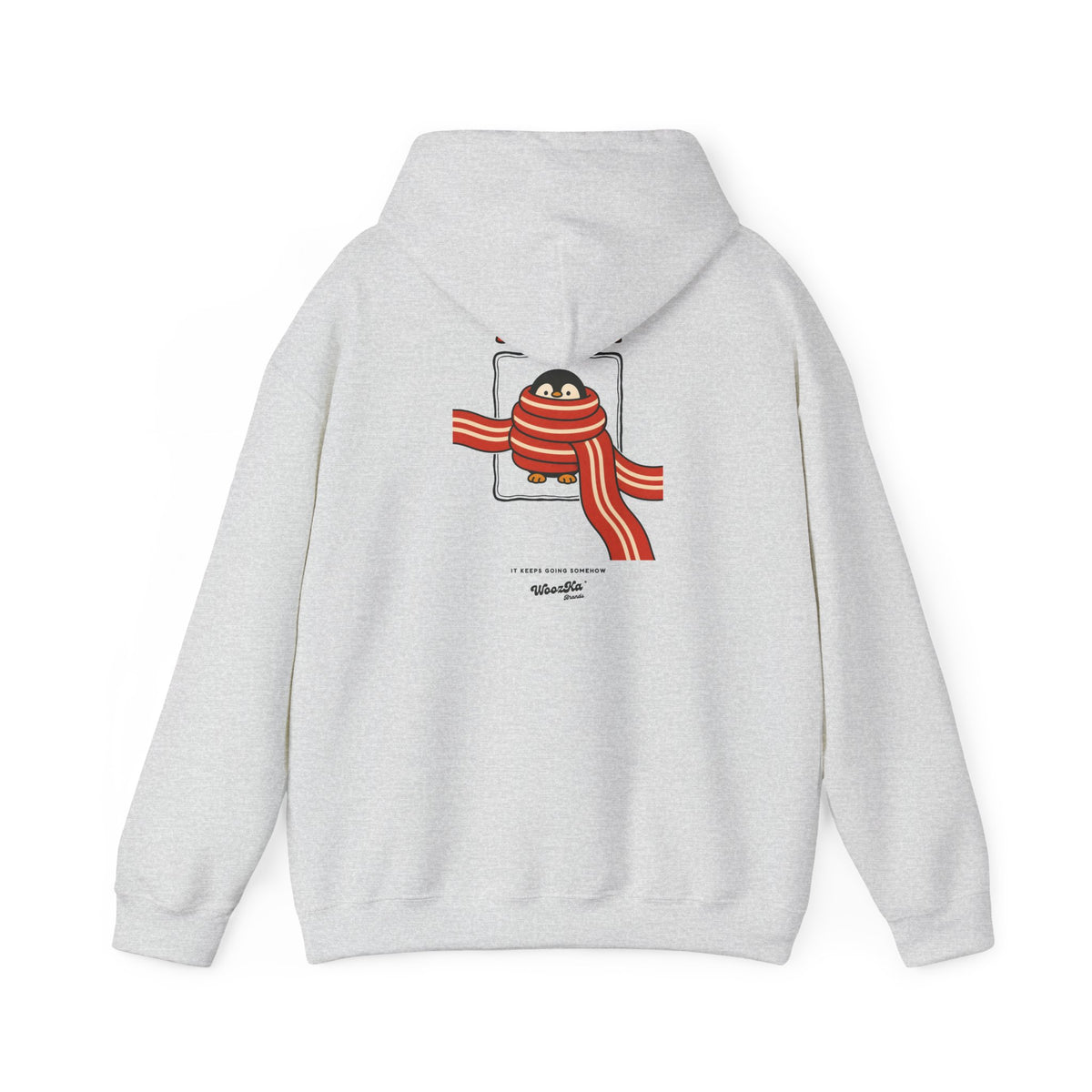 WoozKa Brands Scarf Season Penguin Hoodie, Front and Back Graphic