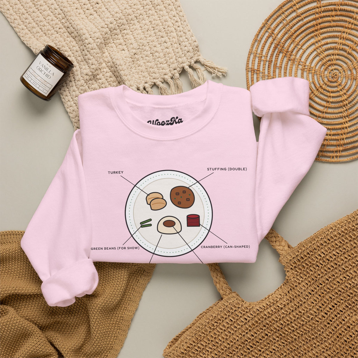 WoozKa Brands Funny Thanksgiving Sweatshirt, Turkey Dinner Front Print