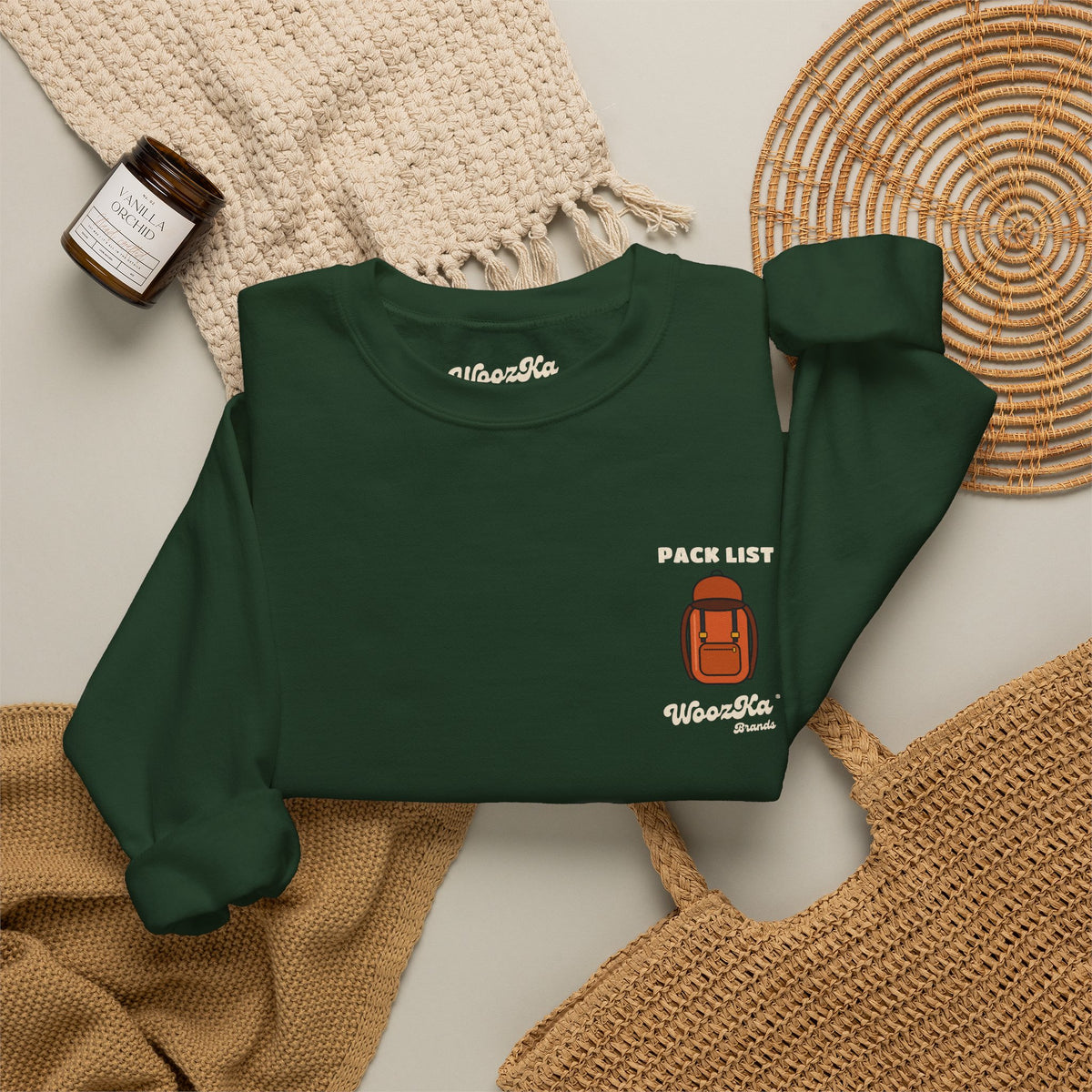 WoozKa Brands Hiking Sweatshirt, Backpacking Gear List Back Print