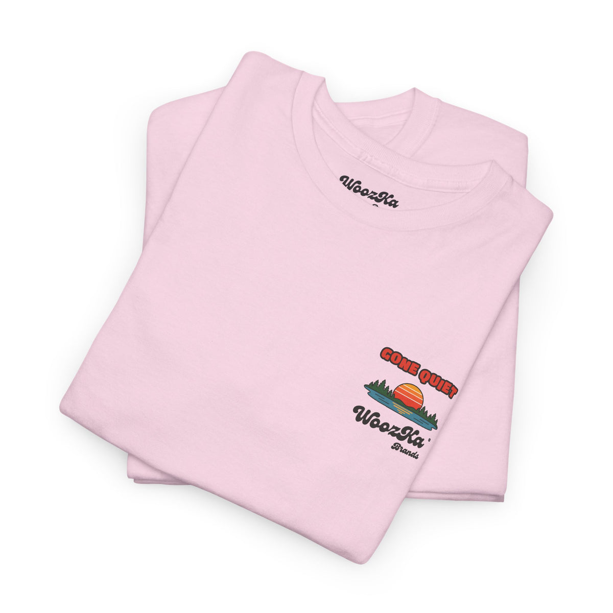 WoozKa Brands Retro Sunset Lake T-Shirt, Nature Outdoors Pine Back Print
