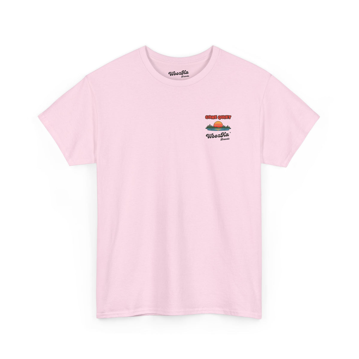 WoozKa Brands Retro Sunset Lake T-Shirt, Nature Outdoors Pine Back Print