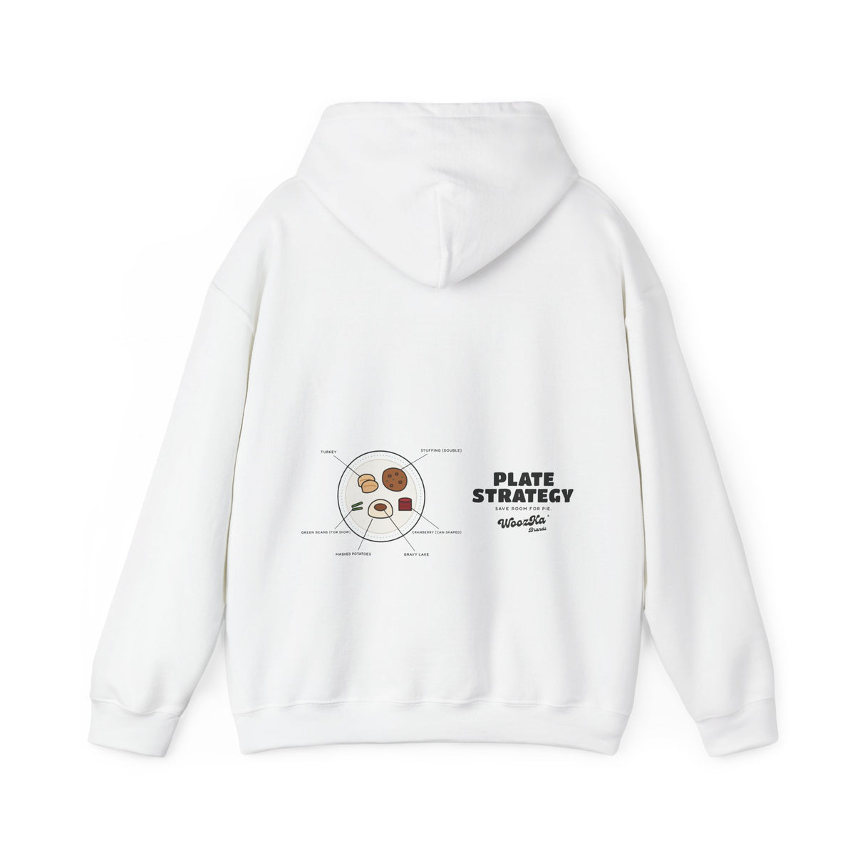 WoozKa Brands Funny Thanksgiving Hoodie, Turkey Dinner Wide Back Print