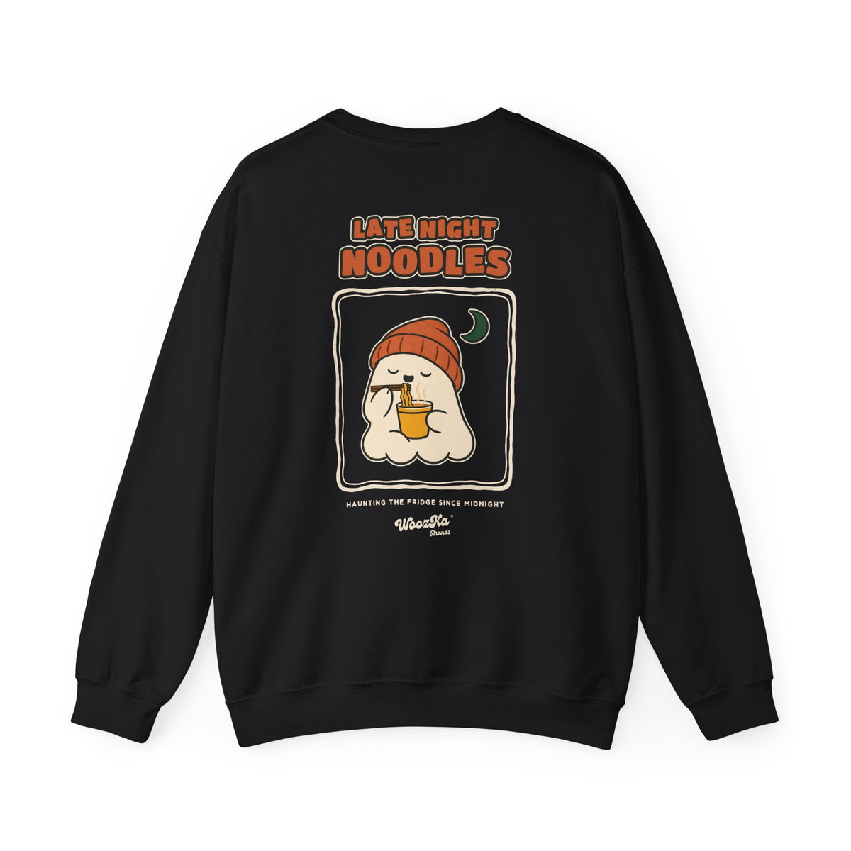 WoozKa Brands Late Night Noodles Ghost Crewneck Sweatshirt, Two-Sided
