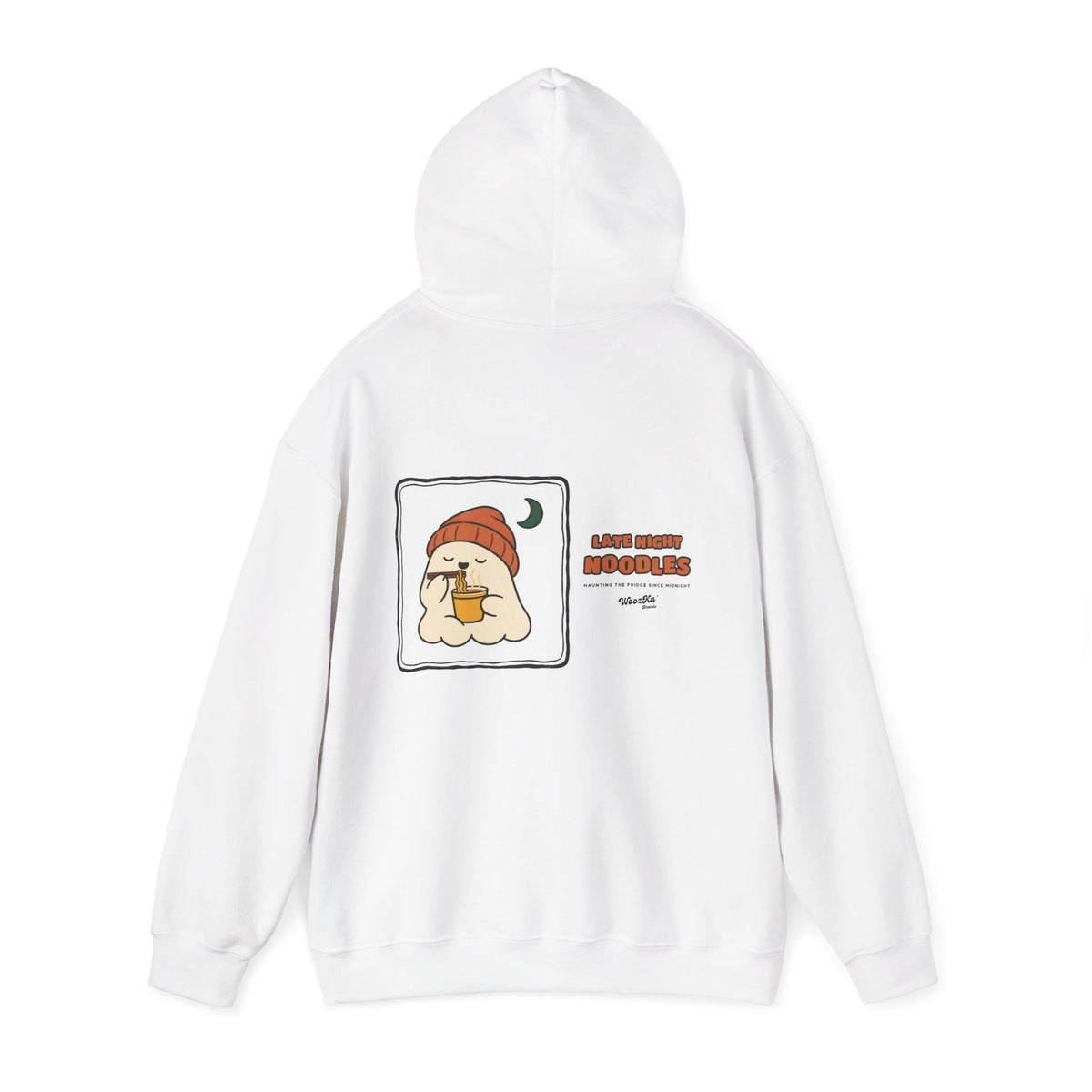 WoozKa Brands Late Night Noodles Ghost Hoodie, Wide Back Graphic