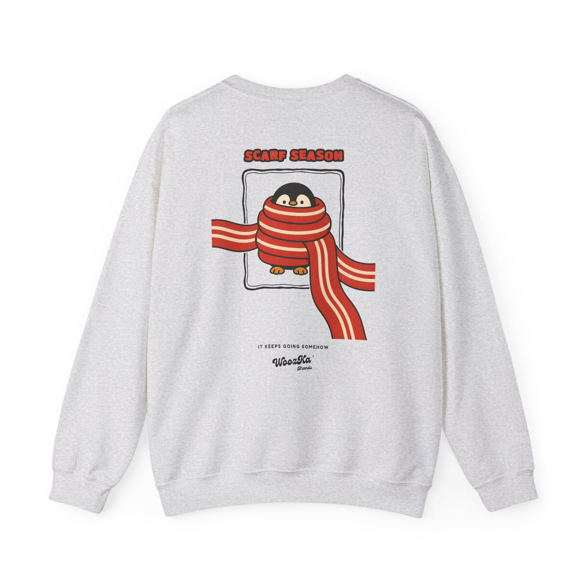 WoozKa Brands Scarf Season Penguin Crewneck Sweatshirt, Two-Sided Graphic