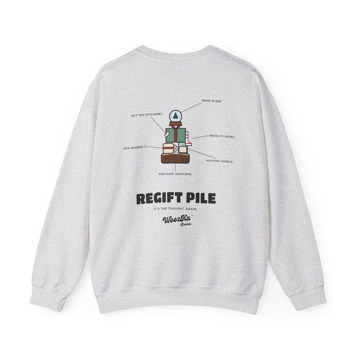 WoozKa Brands Funny Christmas Sweatshirt, Regift Office Party Back Print