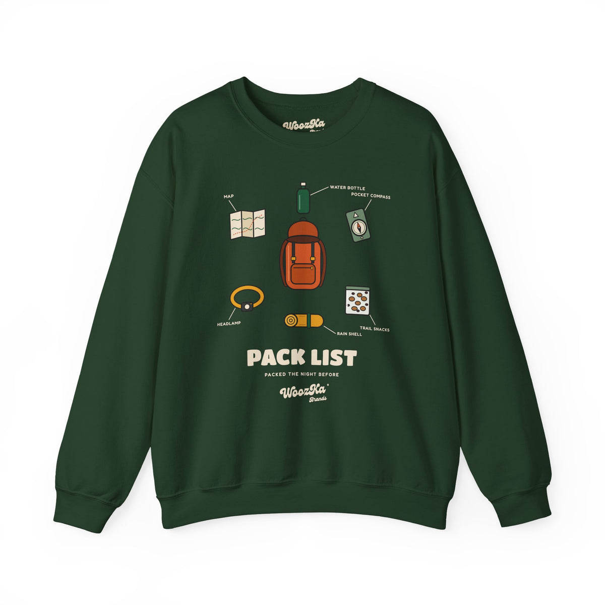 WoozKa Brands Hiking Sweatshirt, Backpacking Gear List Front Print