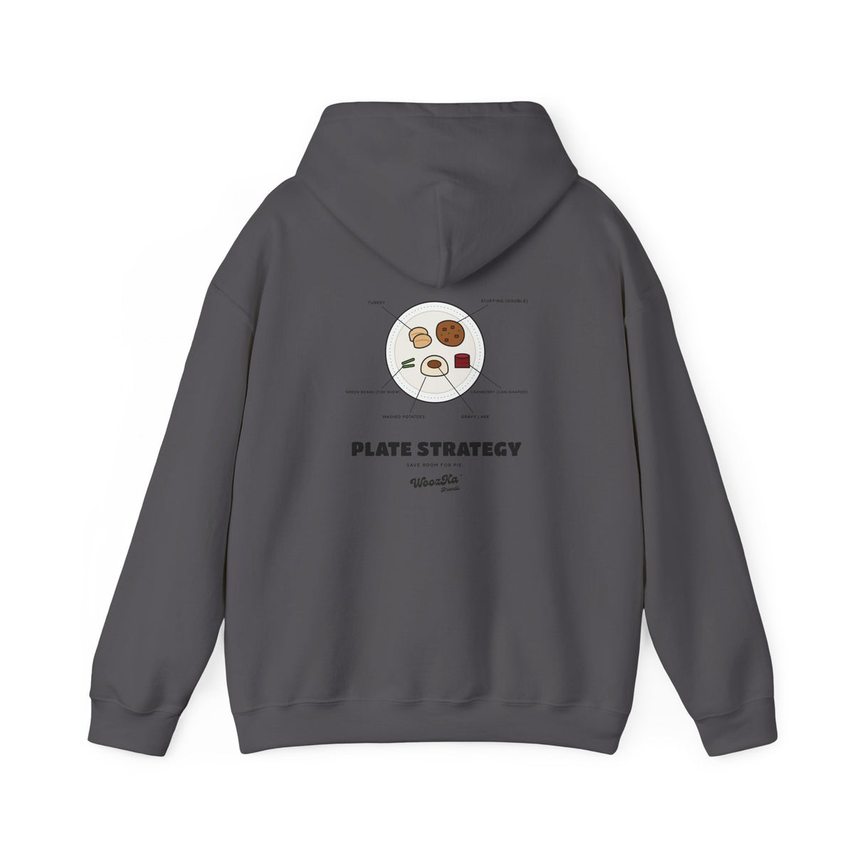 WoozKa Brands Funny Thanksgiving Hoodie, Turkey Dinner Plate Back Print