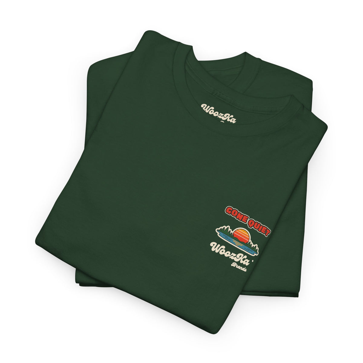 WoozKa Brands Retro Sunset Lake T-Shirt, Nature Outdoors Pine Back Print