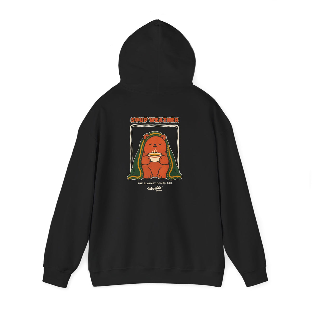 WoozKa Brands Soup Weather Bear Hoodie, Front and Back Graphic