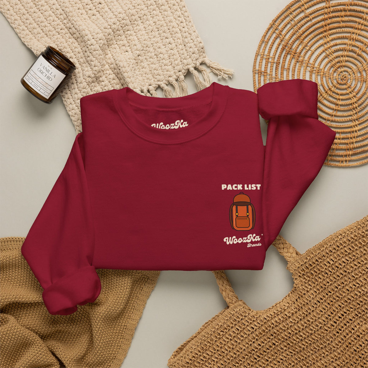 WoozKa Brands Hiking Sweatshirt, Backpacking Gear List Back Print