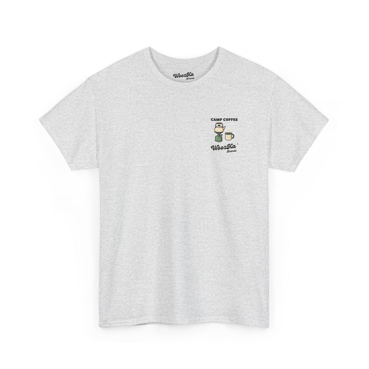 WoozKa Brands Camping Coffee T-Shirt, Outdoor Tent Kettle Back Print