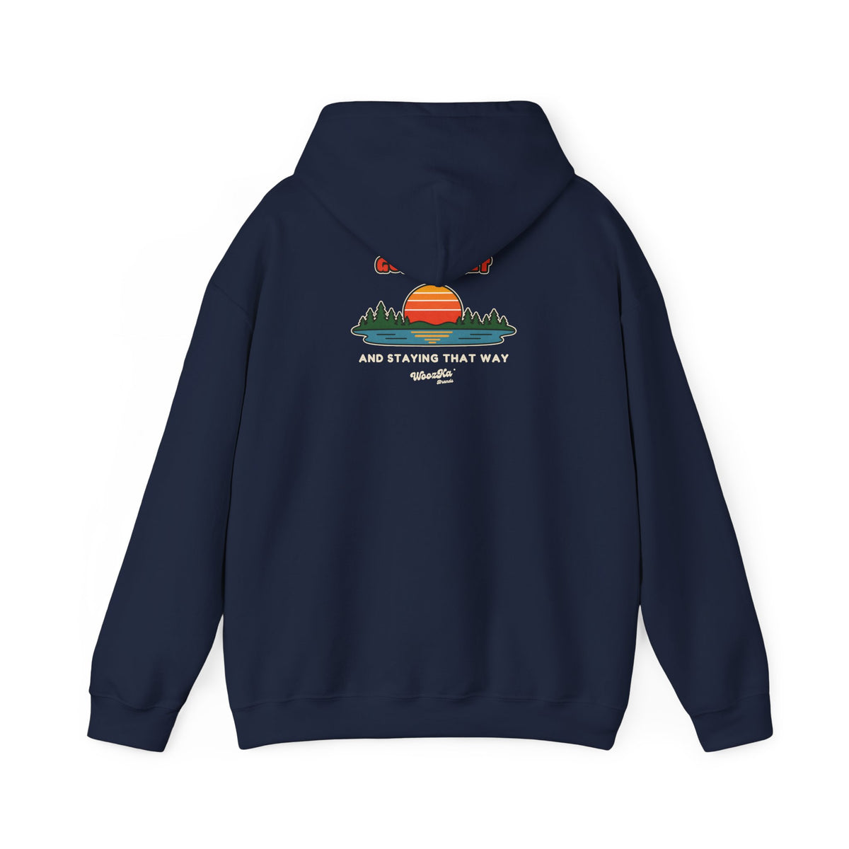 WoozKa Brands Retro Sunset Lake Hoodie, Nature Outdoors Pine Back Print