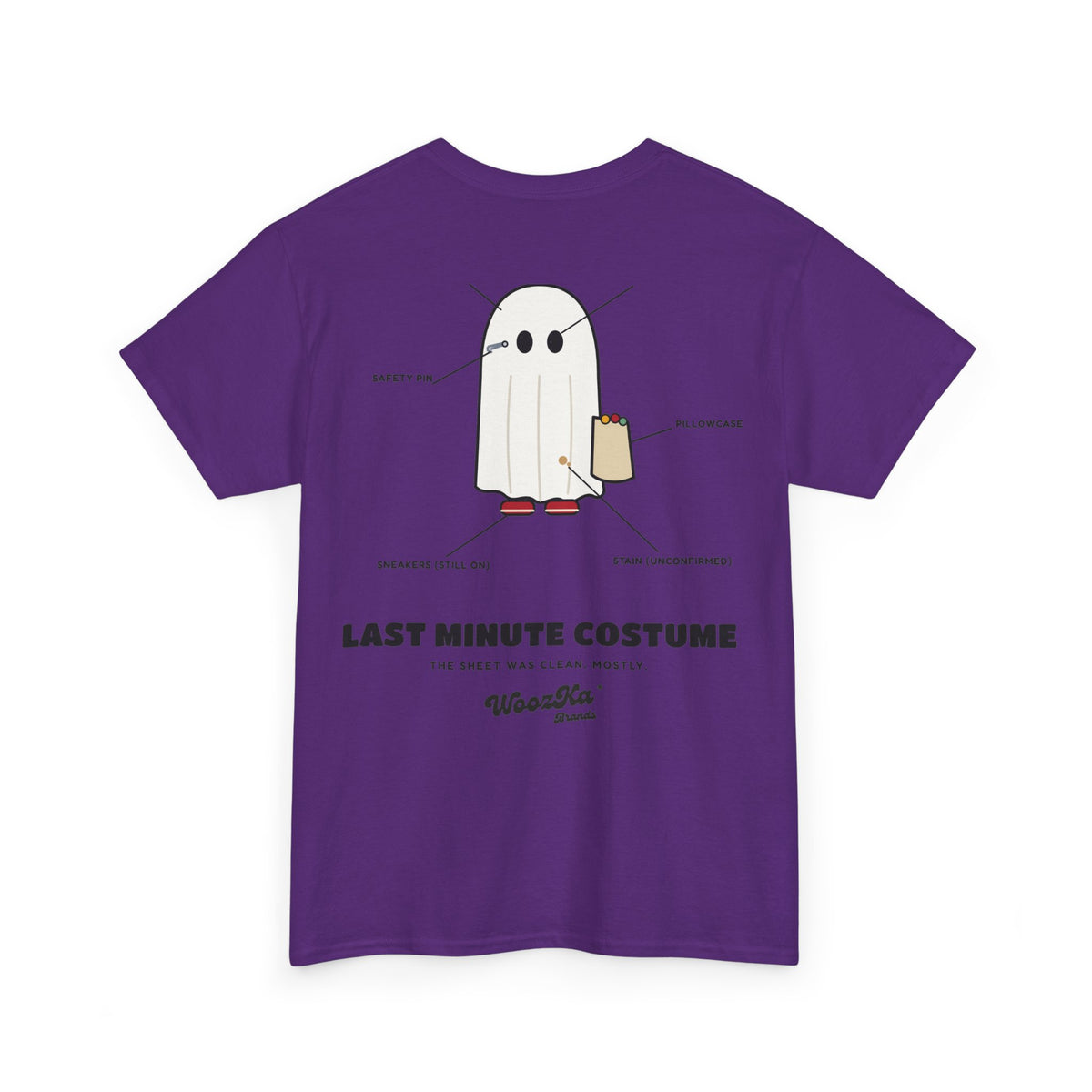 WoozKa Brands Lazy Halloween Costume T-Shirt, Funny Ghost Sheet Back Print