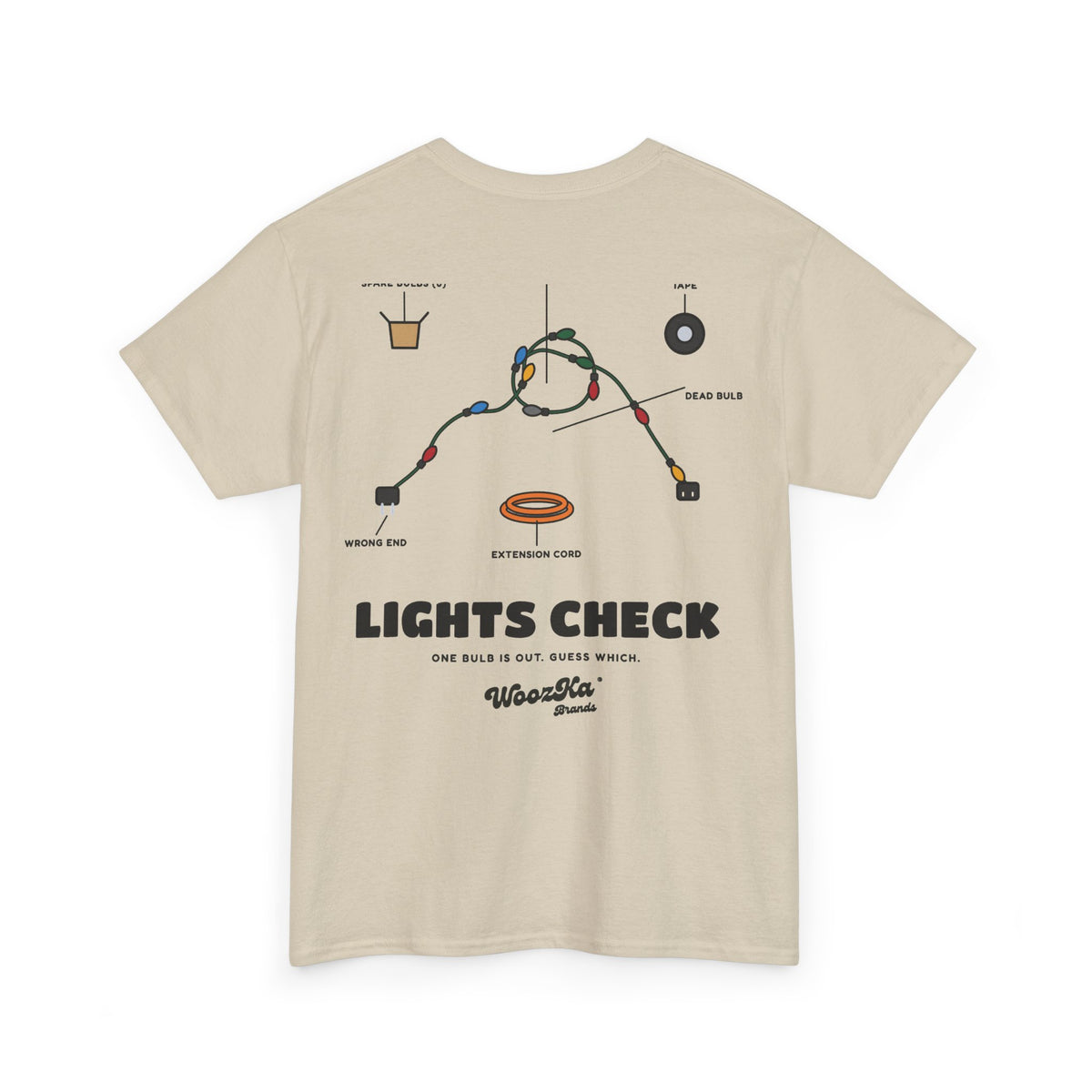 WoozKa Brands Christmas Lights T-Shirt, Funny Holiday Decorating Back Print