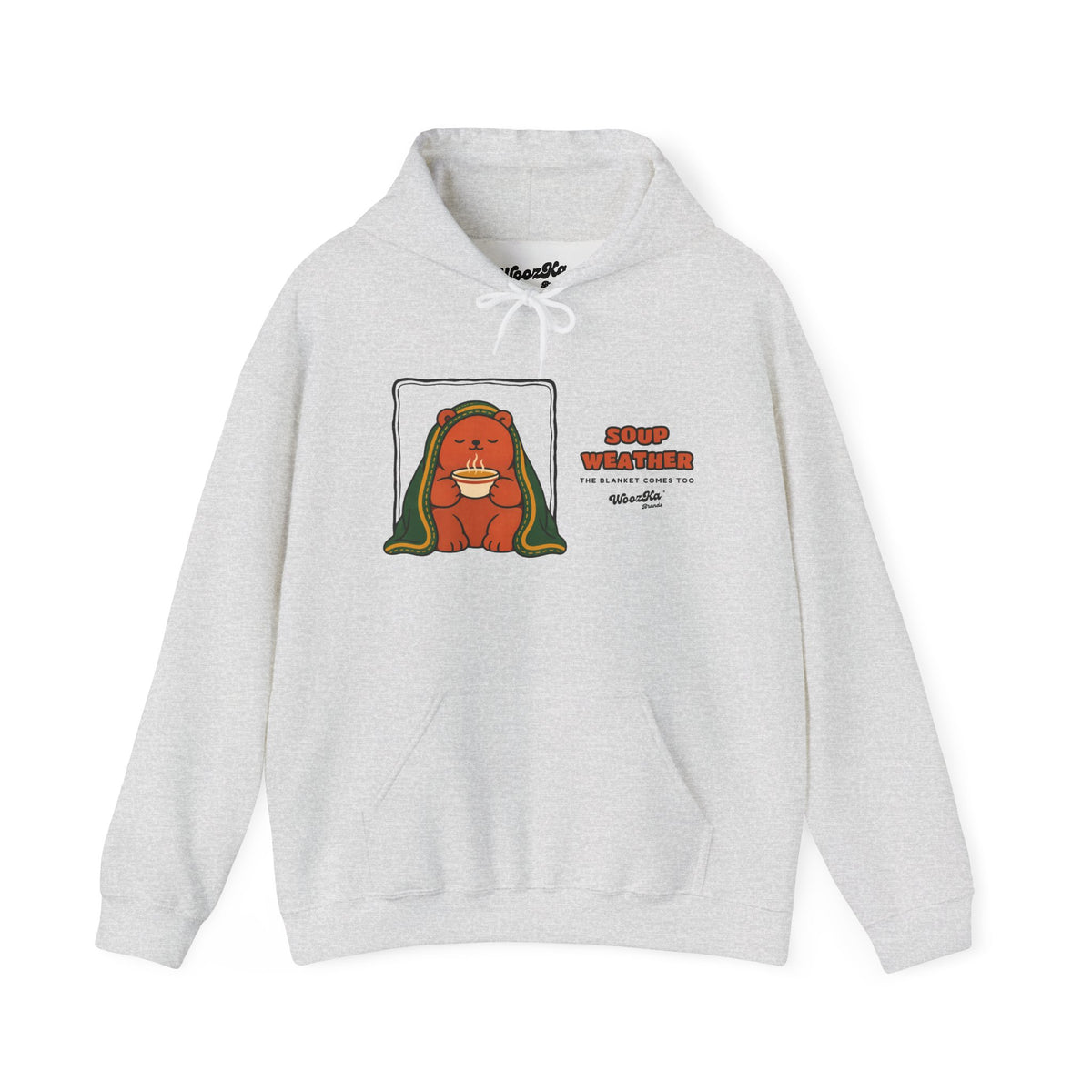 WoozKa Brands Soup Weather Bear Hoodie, Wide Front Graphic