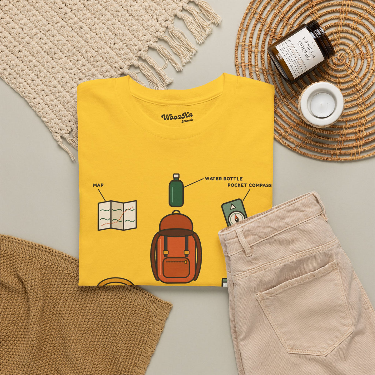 WoozKa Brands Hiking T-Shirt, Backpacking Gear List Front Print