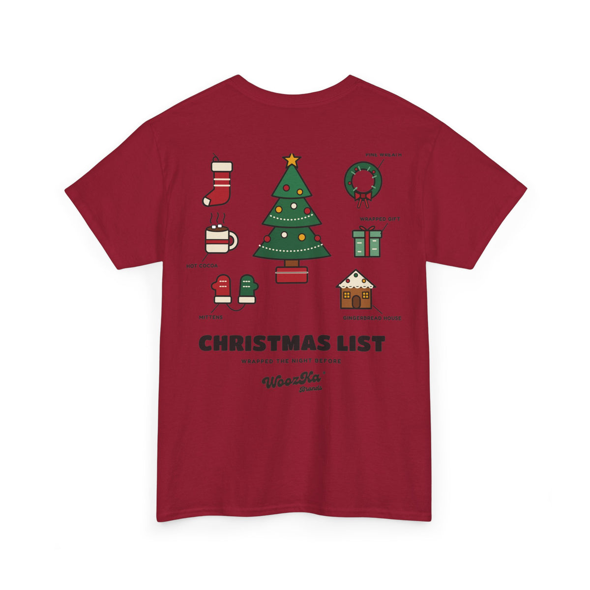 WoozKa Brands Cute Christmas Tree T-Shirt, Holiday List Back Print