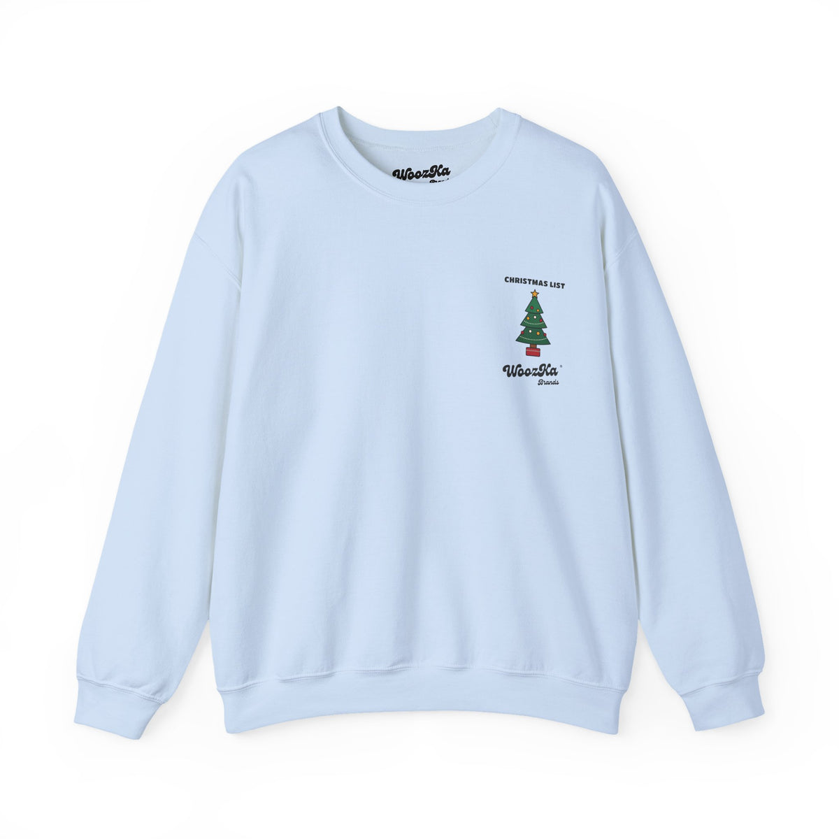 WoozKa Brands Cute Christmas Tree Sweatshirt, Holiday List Back Print