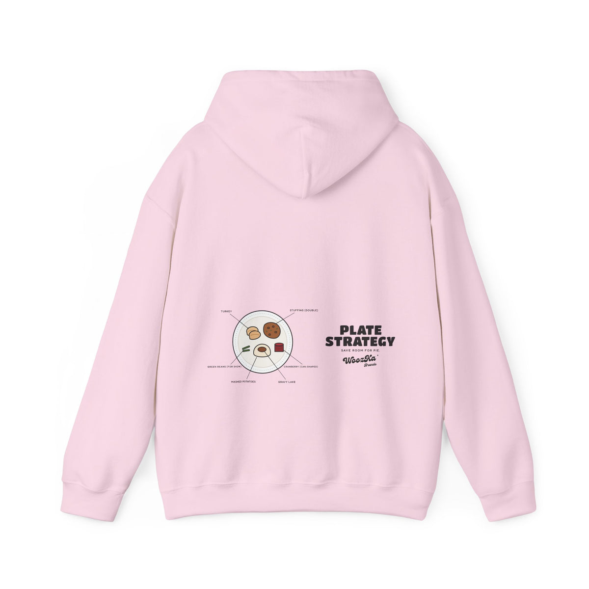WoozKa Brands Funny Thanksgiving Hoodie, Turkey Dinner Wide Back Print
