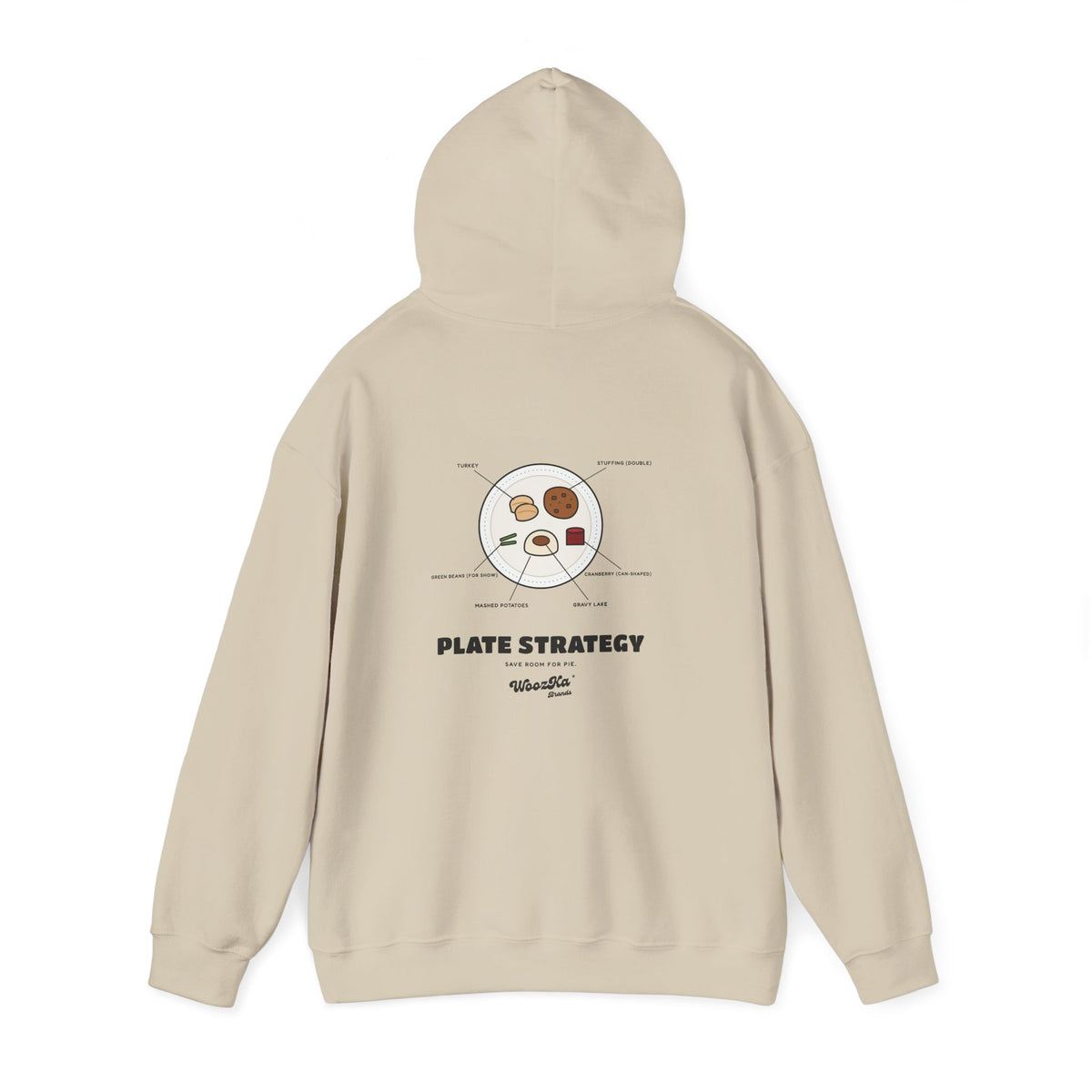 WoozKa Brands Funny Thanksgiving Hoodie, Turkey Dinner Plate Back Print