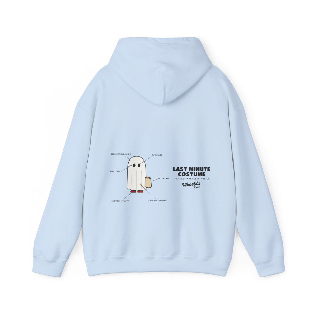 WoozKa Brands Lazy Halloween Costume Hoodie, Funny Ghost Wide Back Print