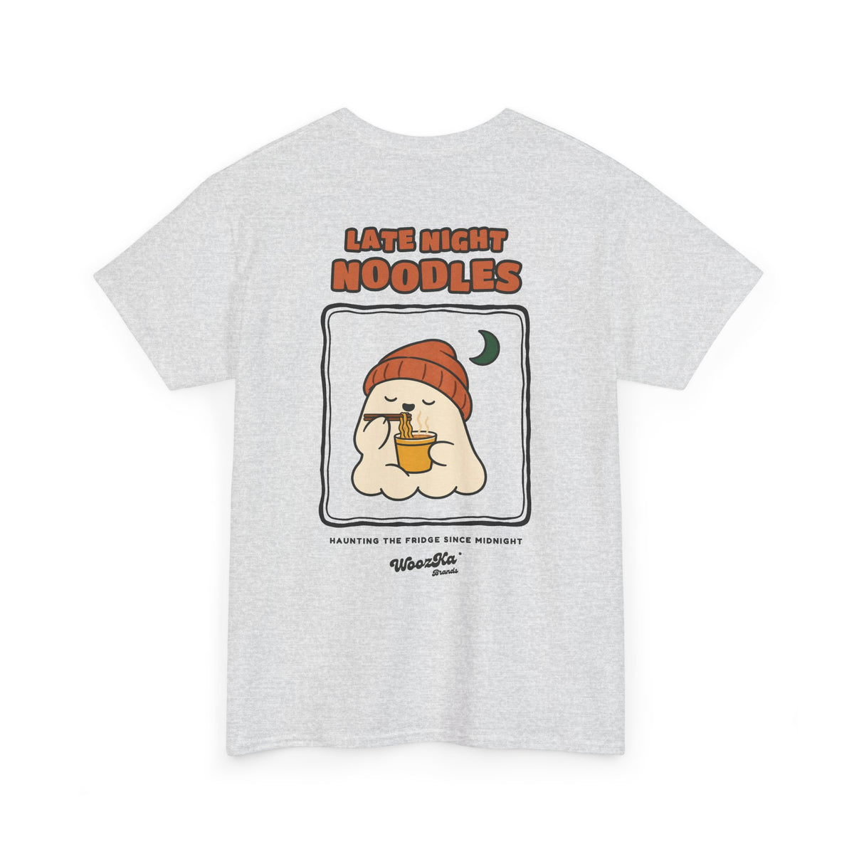 WoozKa Brands Late Night Noodles Ghost Heavy Cotton T-Shirt, Two-Sided